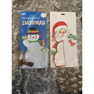 VTG EUREKA CHRISTMAS HONEYCOMB TISSUE SNOWMAN CENTERPIECE 10" Santa JAPAN NEW